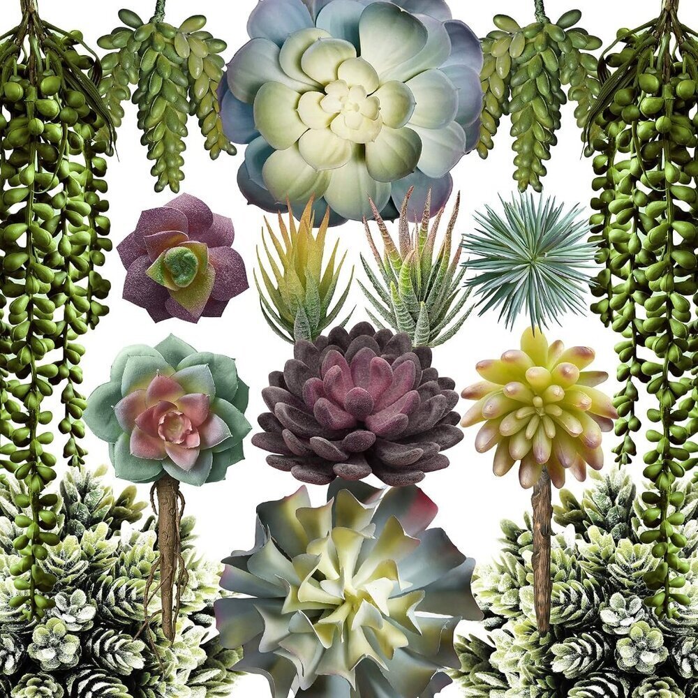 Artificial Succulents - 15 Pack - Premium Unpotted Artificial and Realistic Text
